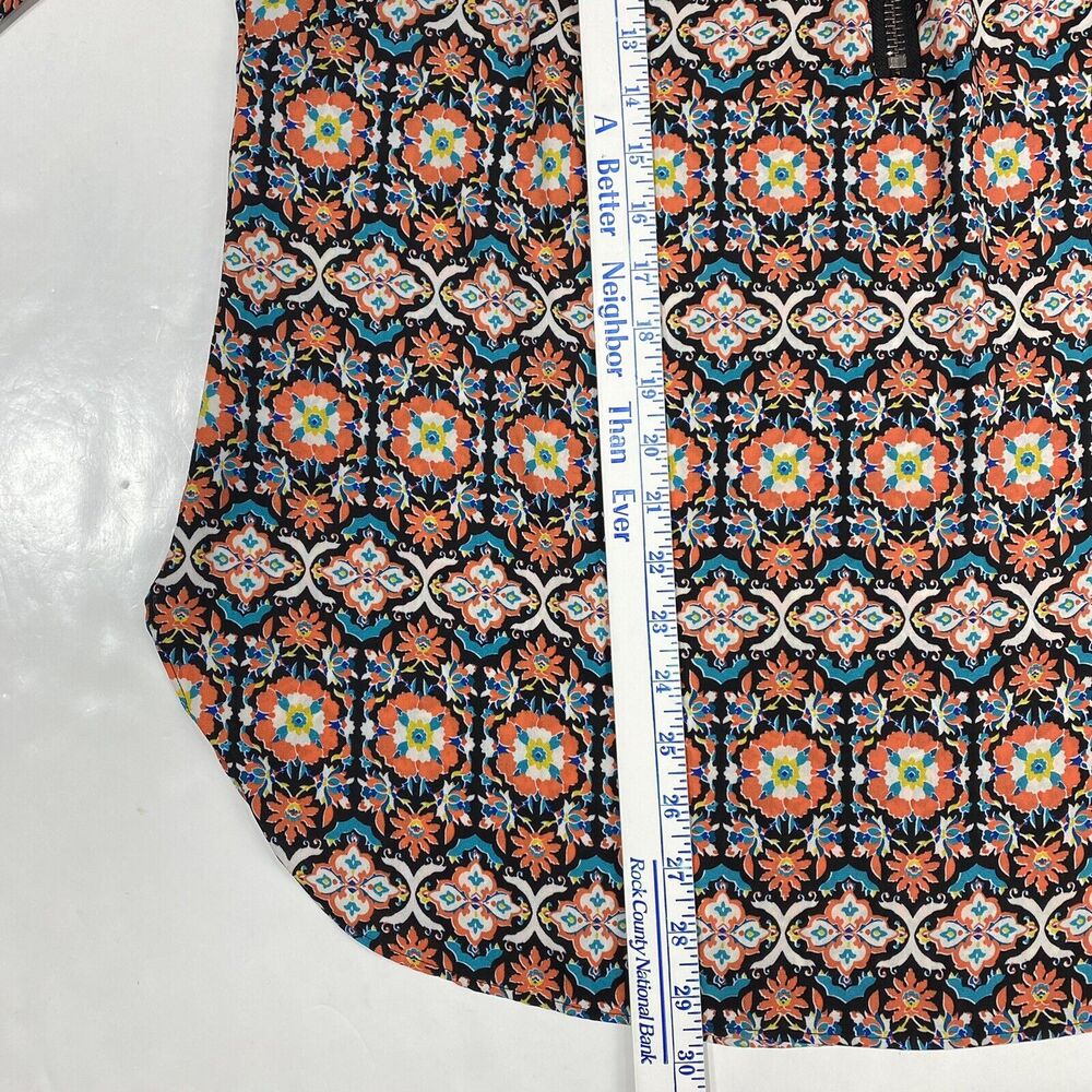 Boho Tunic Top Zac & Rachel 1X Orange Teal Multicolor Pattern Zip Neckline - Picture 8 of 12